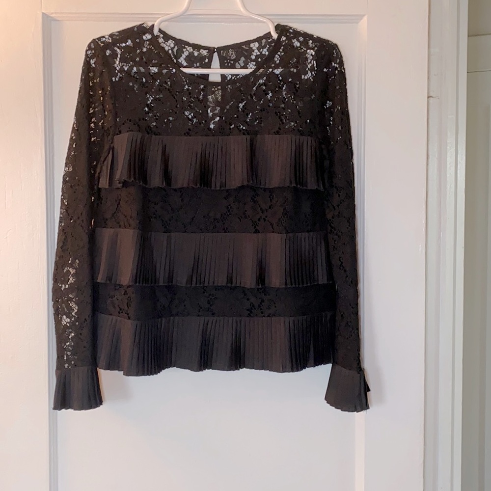 J Crew Size 6 Black Ruffle Long Sleeve Top.